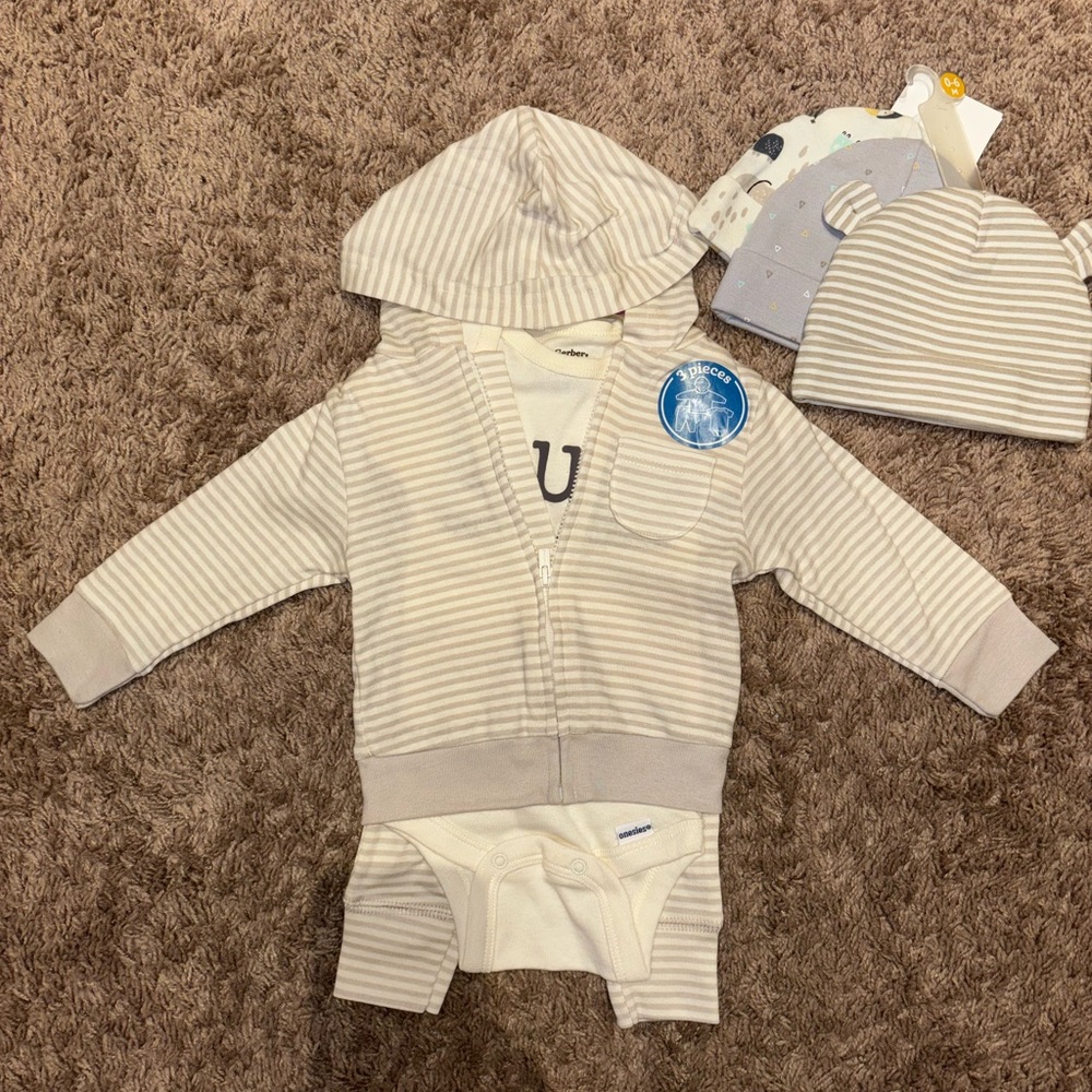 NWT: Striped Baby Hoodie and Onesie Set